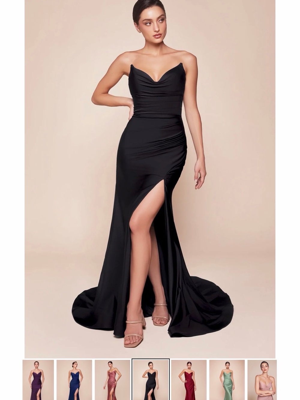 Ladivine
CD791 Elegant Black Strapless Evening Dress with Side Slit